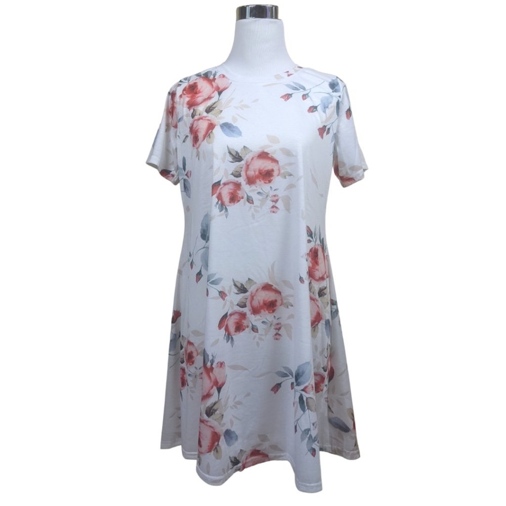 White Pink Roses Floral Summer Dress Cover Up